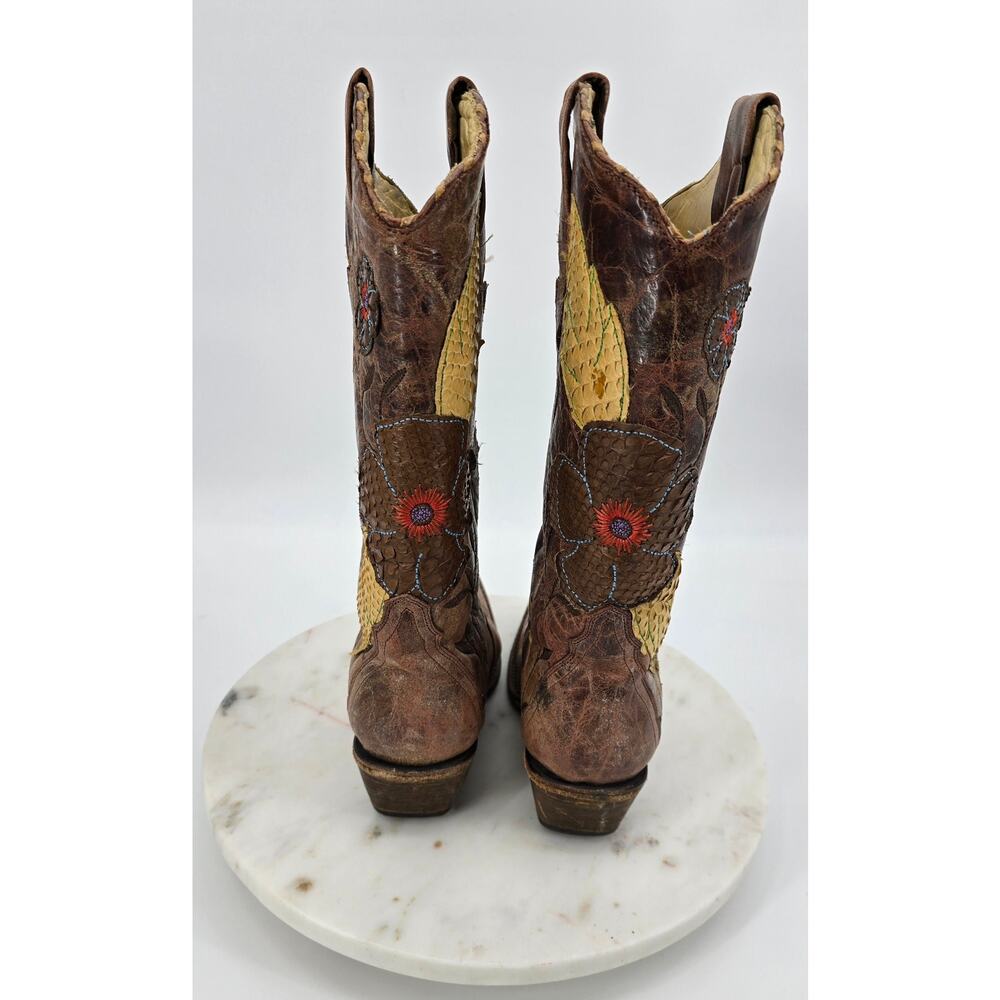 Corral Vintage Cognac Crater Daisy Inlay Cowboy Boots - Picture 4 of 9